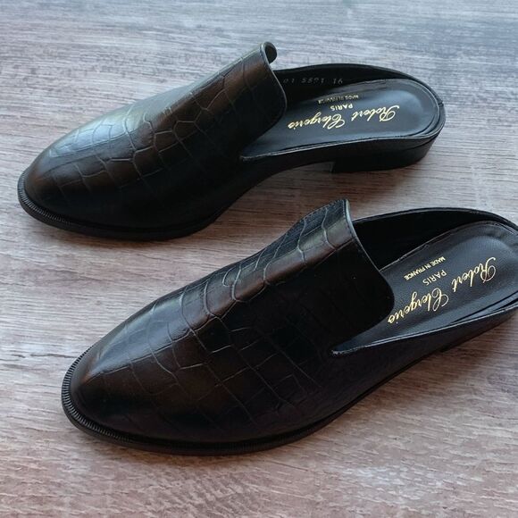 New Robert Clergerie Paris Alice open heel flat Mules loafers black croc EU 36.5 - Picture 10 of 16